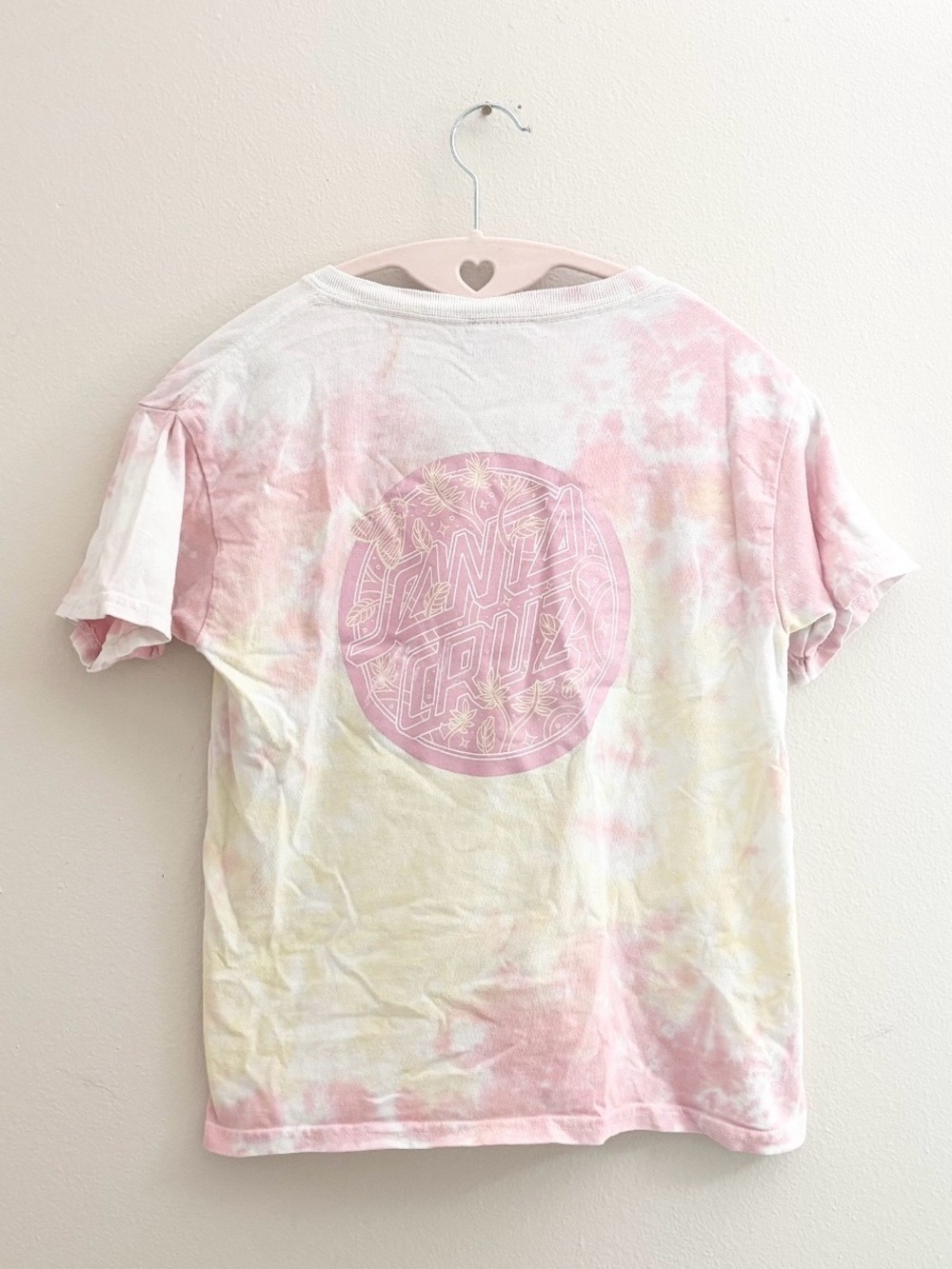 5/$15 🩷 Santa Cruz Skateboards Pink & White Tie-Dye Crew